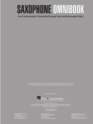 Saxophone Omnibook Mi bémol Instruments - Partition - Saxophone