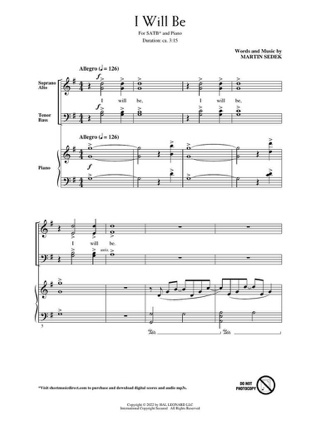 I Will Be - Sedek Martin - Partition