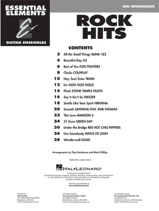 Rock Hits - 15 Hit Songs Arranged for three or more guitarists