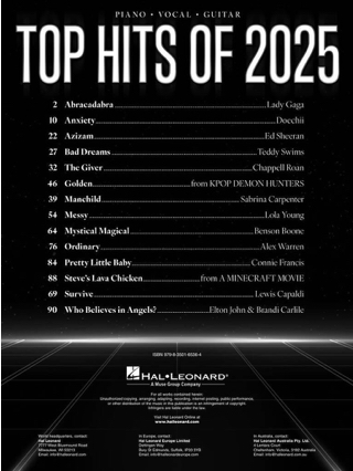 Top Hits of 2025 - Piano Chant et Guitare - Partition - Pop / Rock