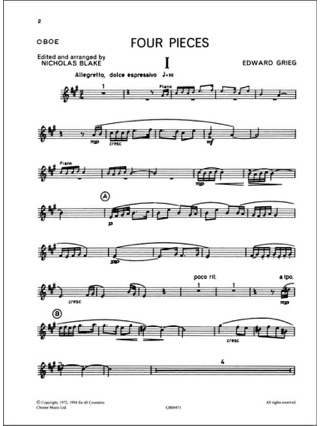 4 Pieces - GRIEG - Partition - Hautbois