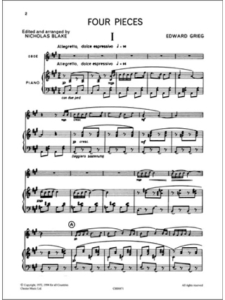 4 Pieces - GRIEG - Partition - Hautbois