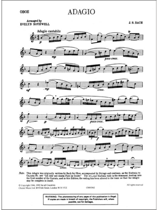 Adagio - Oboe piano - BACH - Partition - Hautbois
