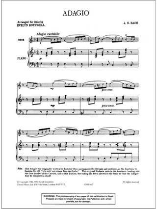 Adagio - Oboe piano - BACH - Partition - Hautbois