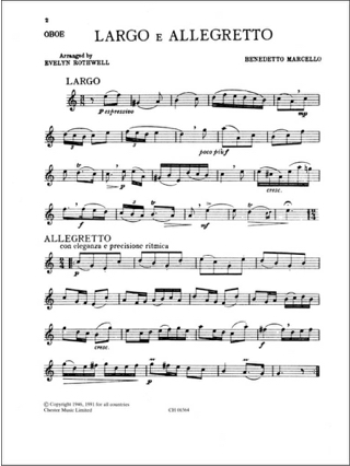 Largo and Allegretto - Oboe Piano - Benedetto Marcello - Partition