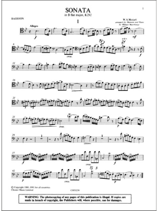 Sonata In Bb Kv 292 - MOZART - Partition - Basson