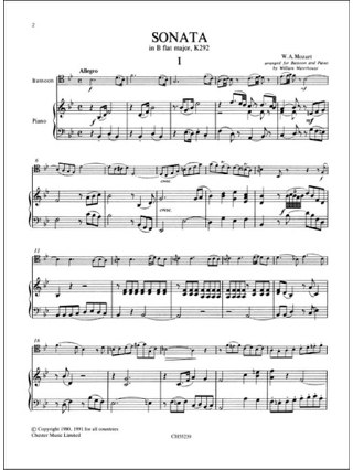Sonata In Bb Kv 292 - MOZART - Partition - Basson