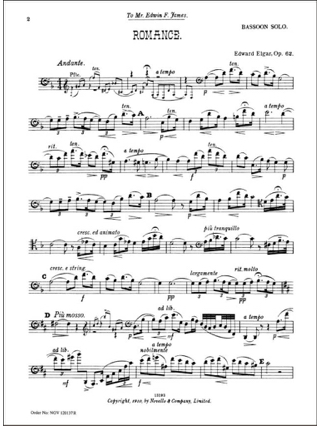 Romance op. 62 - Bassoon piano - ELGAR - Partition - Basson
