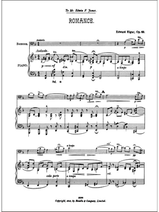 Romance op. 62 - Bassoon piano - ELGAR - Partition - Basson