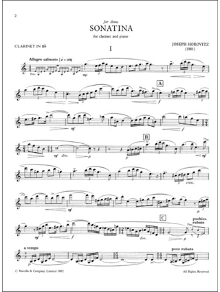 Sonatina - Clarinet piano - Joseph Horovitz - Partition - Clarinette