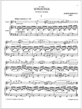 Sonatina - Clarinet piano - Joseph Horovitz - Partition - Clarinette