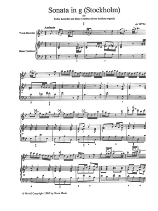 Sonata in g minor Stockholm - VIVALDI - Partition - Flûte à bec
