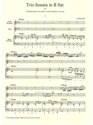 Trio Sonata in B Flat - Treble recorder oboe BC - Gottfried Keller
