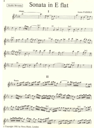 Sonata in E flat - James Paisible - Partition - Flûte à bec