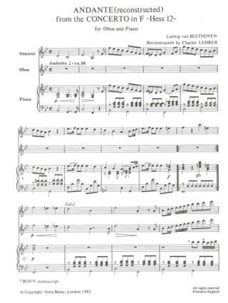 Andante from the Concerto en Fa - BEETHOVEN - Partition - Hautbois