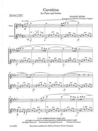 Cavatina - Stanley Myers - Partition - Flûte traversière