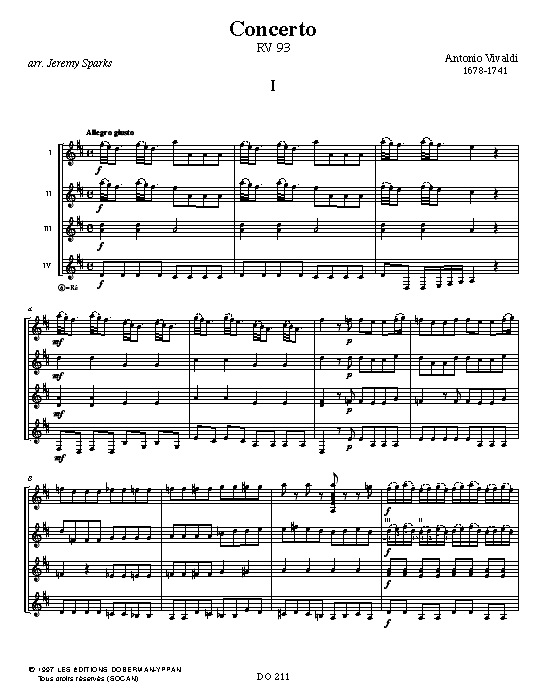 Concerto en ré maj. RV 93 - 4 guitares - VIVALDI - Partition - Guitare