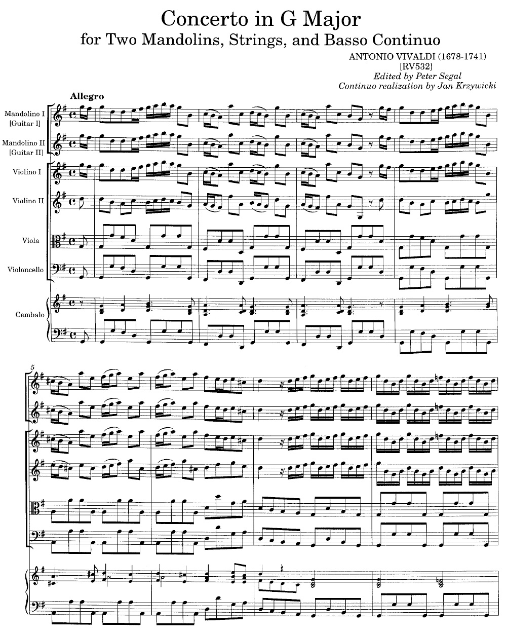 Concerto en Sol Maj., F.5 N° 2, Rv 532, P 133 - 2 Mandolines/Cordes/Bc