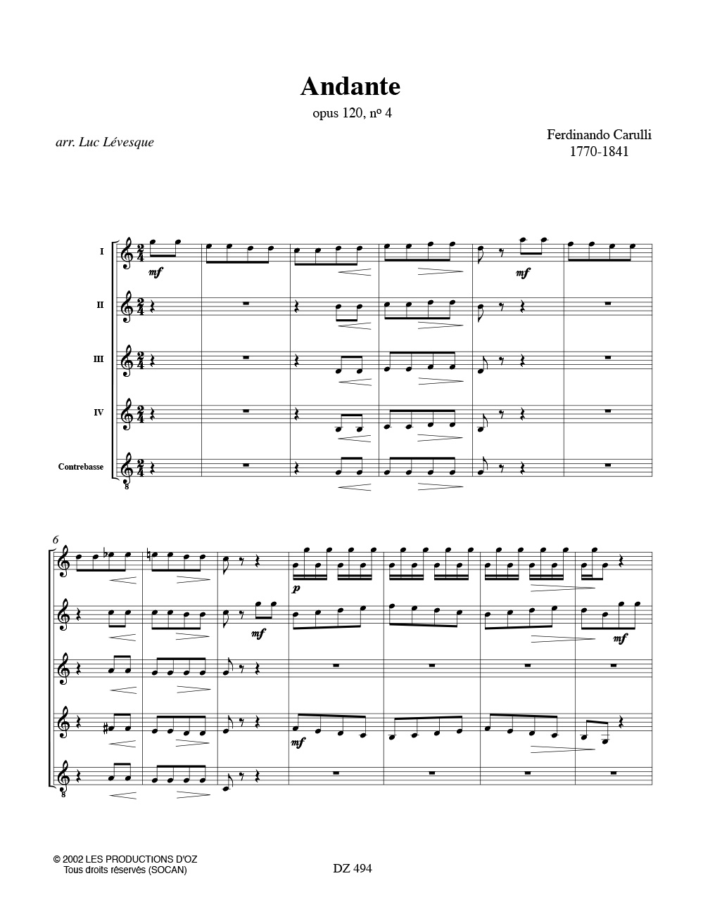 Andante - Ferdinando Carulli - Partition - Guitare