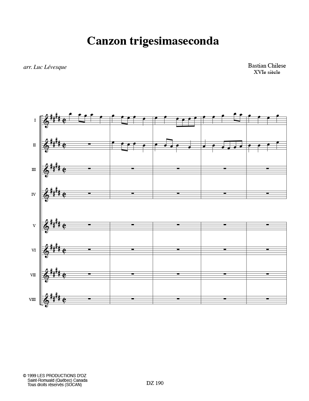 Canzon Trigesimaseconda - Bastian Chilese - Partition