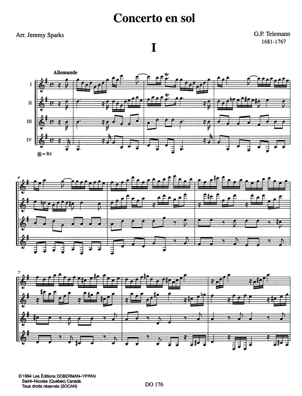 Concerto En Sol Majeur - 4 Guitares - TELEMANN - Partition