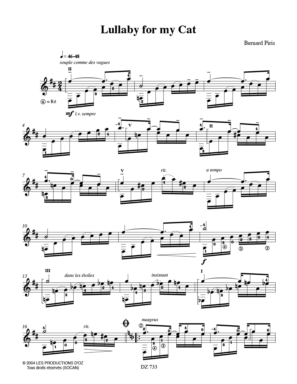 Lullaby For My Cat - Valse - Bernard Piris - Partition