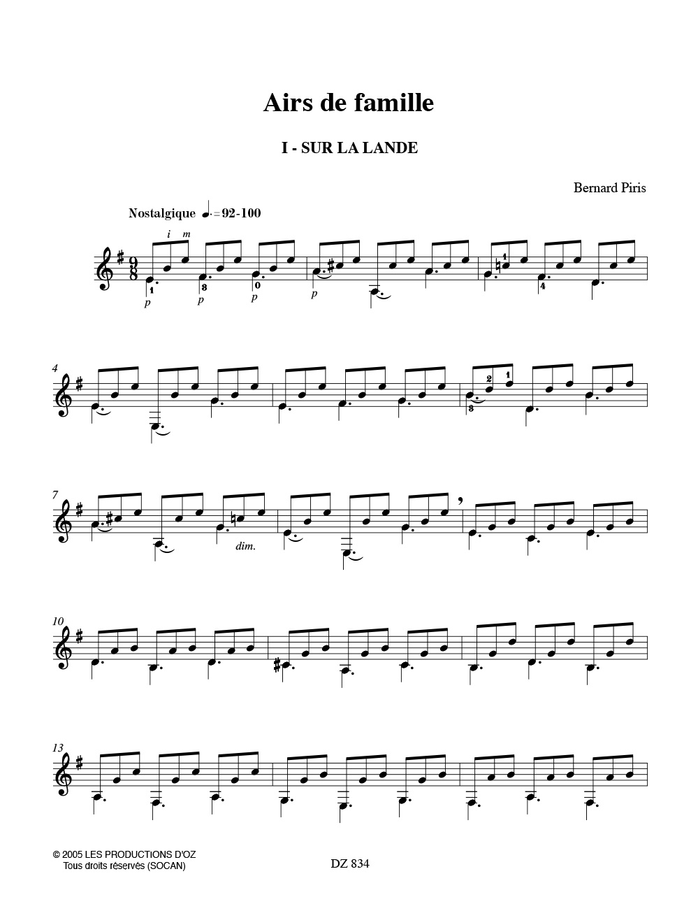 Airs de famille Volume 1 - Bernard Piris - Partition - Guitare