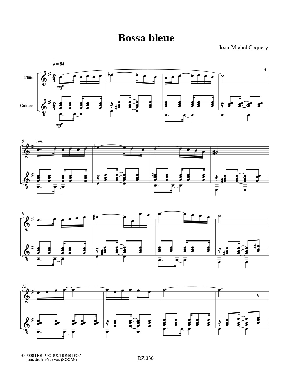 Bossa Bleue - Jean-Michel Coquery - Partition