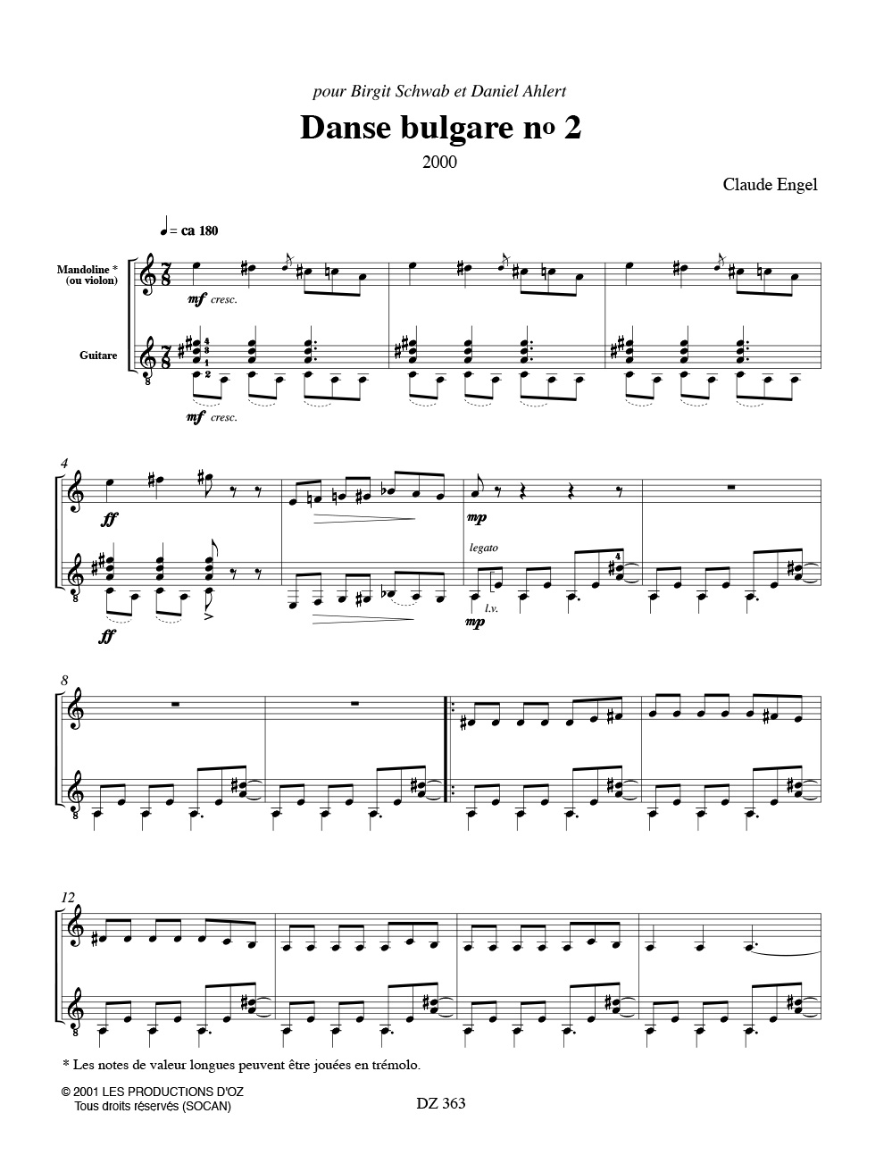 Danse bulgare N°2 - Claude Engel - Partition