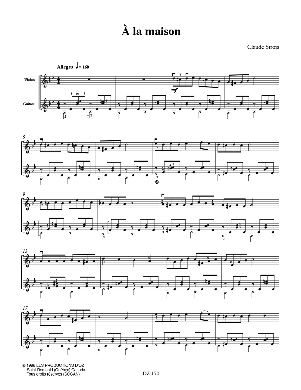 Le jam à Robert - Claude Sirois - Partition - Duos