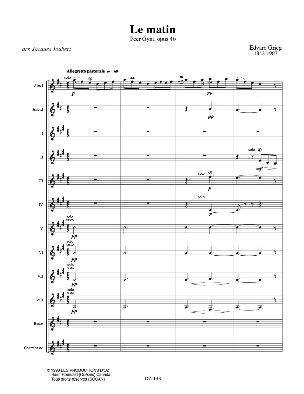 Le Matin arrgt Joubert - orchestre de guitares - GRIEG - Partition