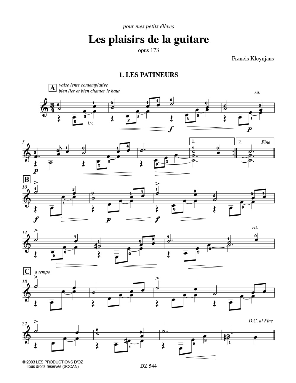 Les Plaisirs De la Guitare, Vol 1 - Francis Kleynjans - Partition