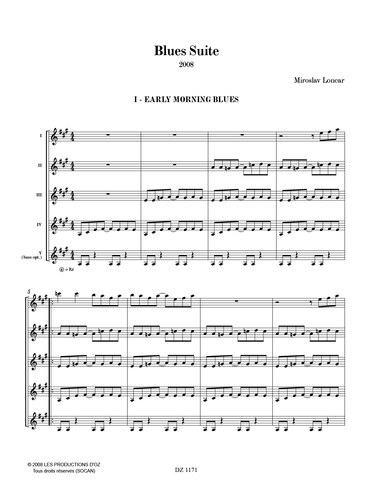 Blues Suite - 5 guitares - Miroslav Loncar - Partition