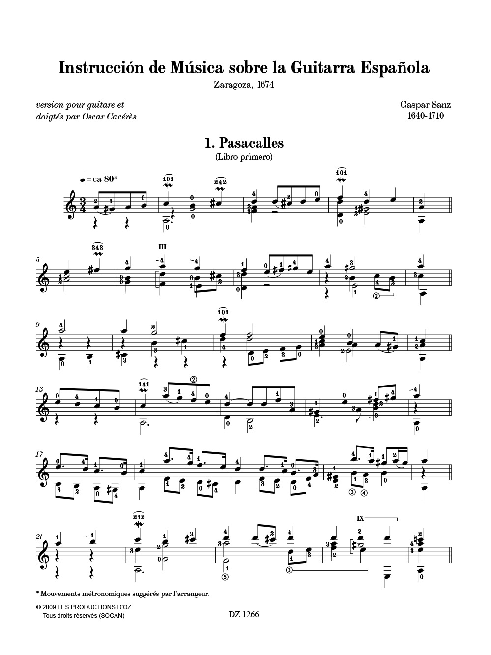 Instruccion de Musica Sobre la Guitarra Espanola - Gaspar Sanz