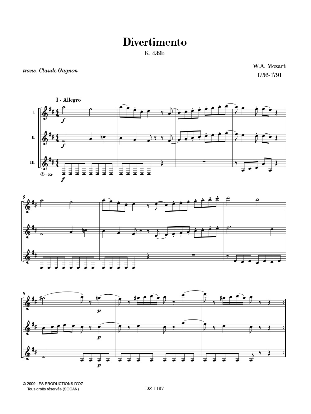 Divertimento K. 439b - MOZART - Partition - Guitare