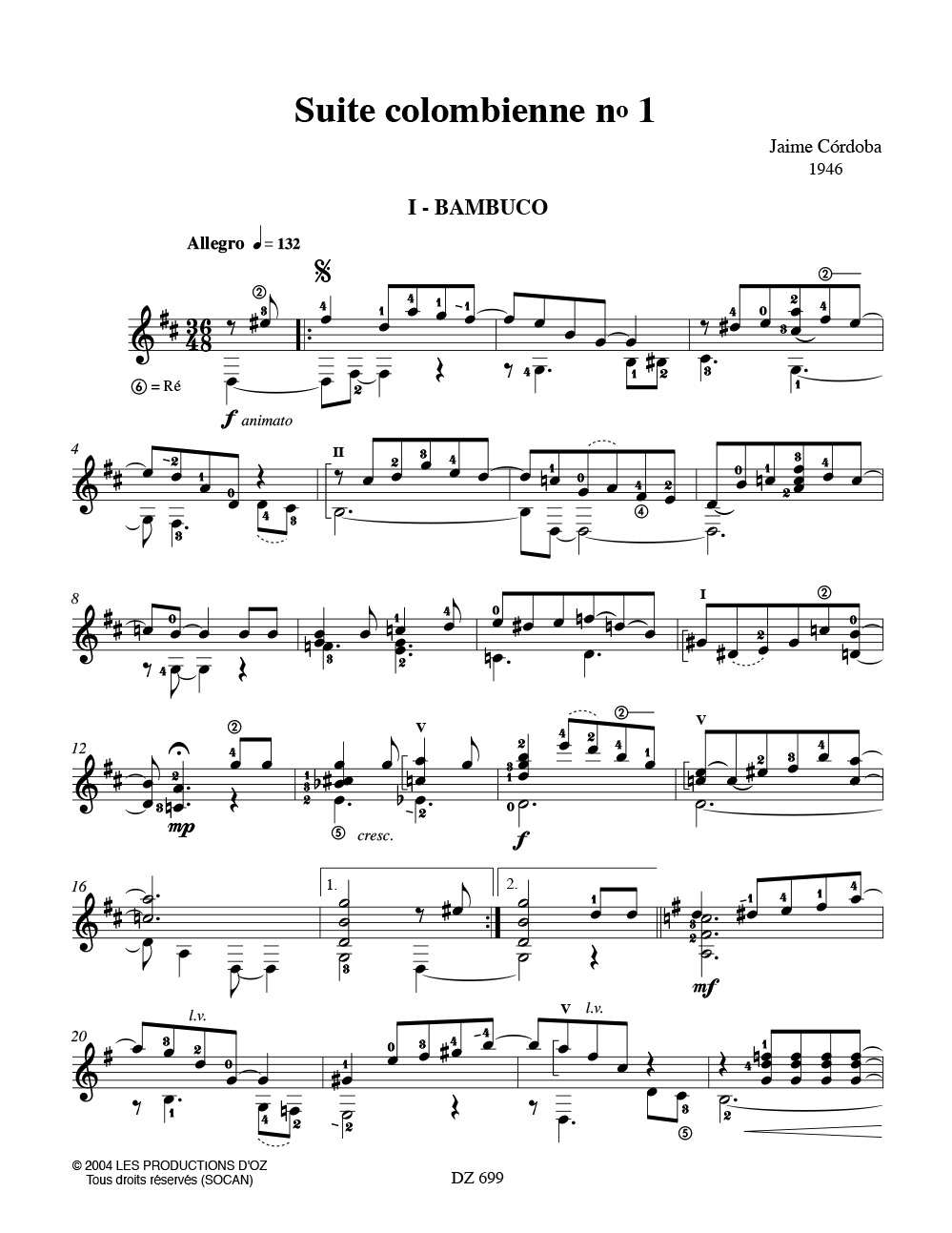 Suite Colombienne - Jaime Cordoba - Partition