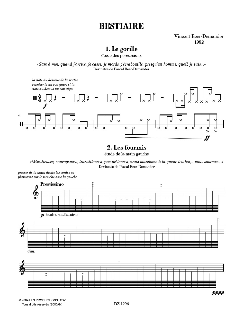 Bestiaire - Vincent Beer-Demander - Partition - Mandoline
