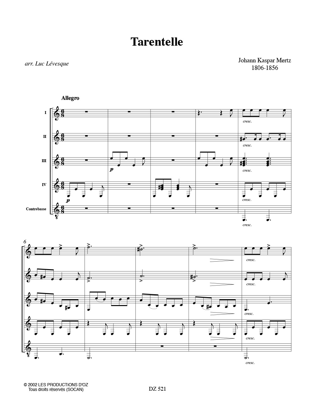 Tarentelle - Johann Kaspar Mertz - Partition - Guitare