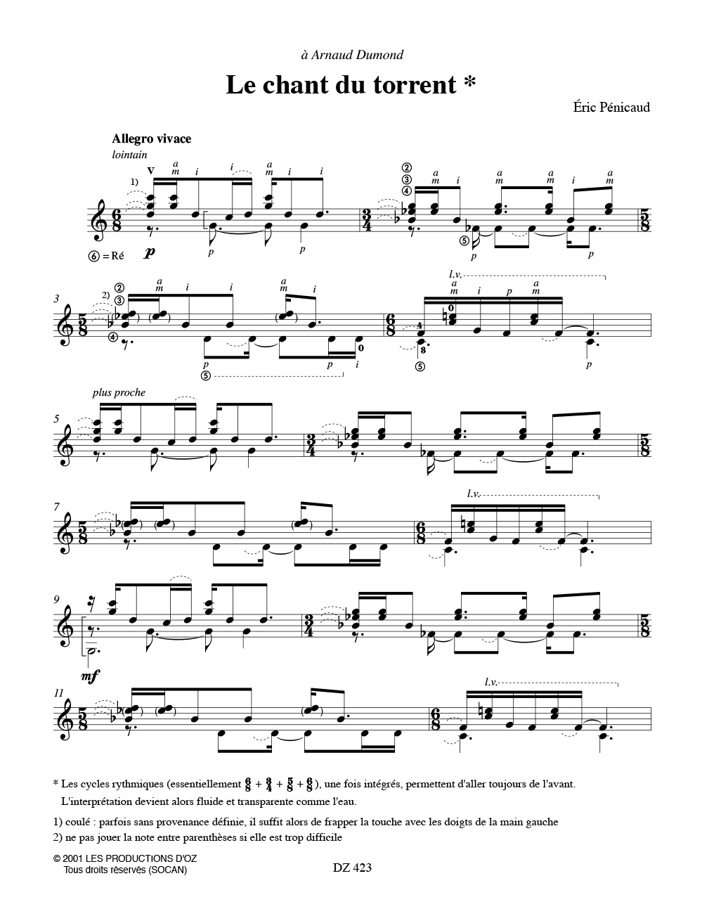 Le Chant du Torrent - Eric Pénicaud - Partition