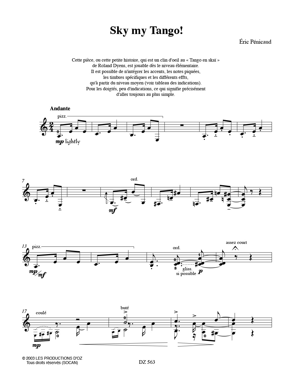 Sky My Tango - Eric Pénicaud - Partition