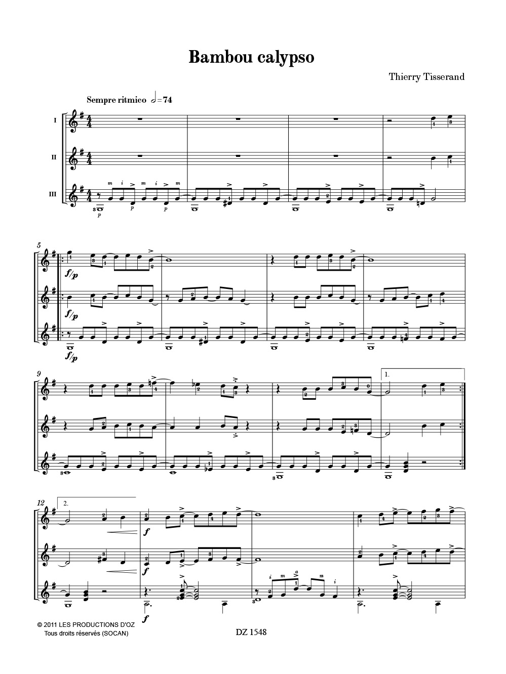 Bambou Calypso, Habanera Bohème - TISSERAND - Partition - Guitare
