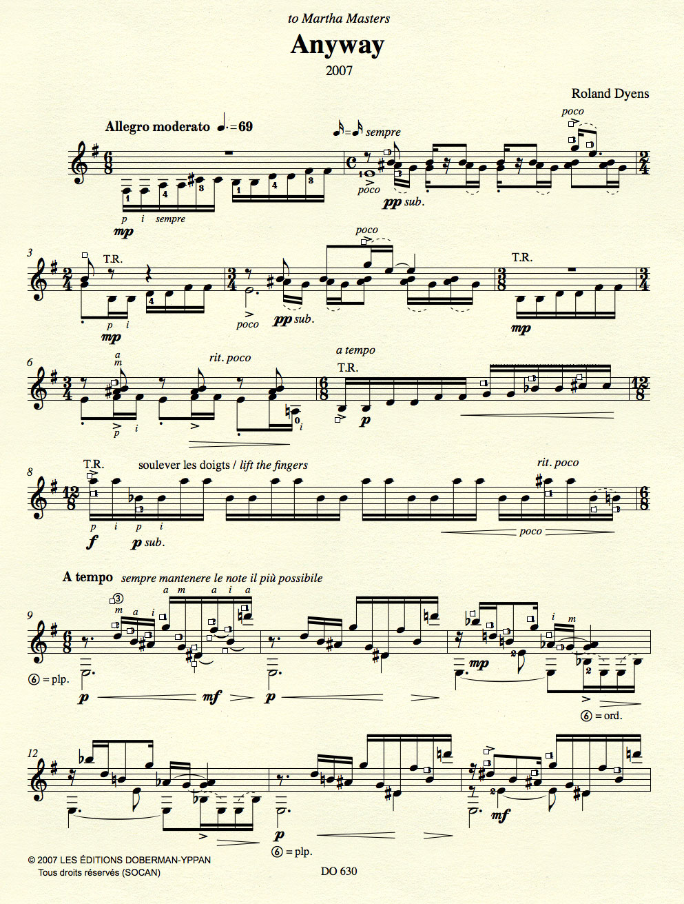 Anyway - Roland Dyens - Partition