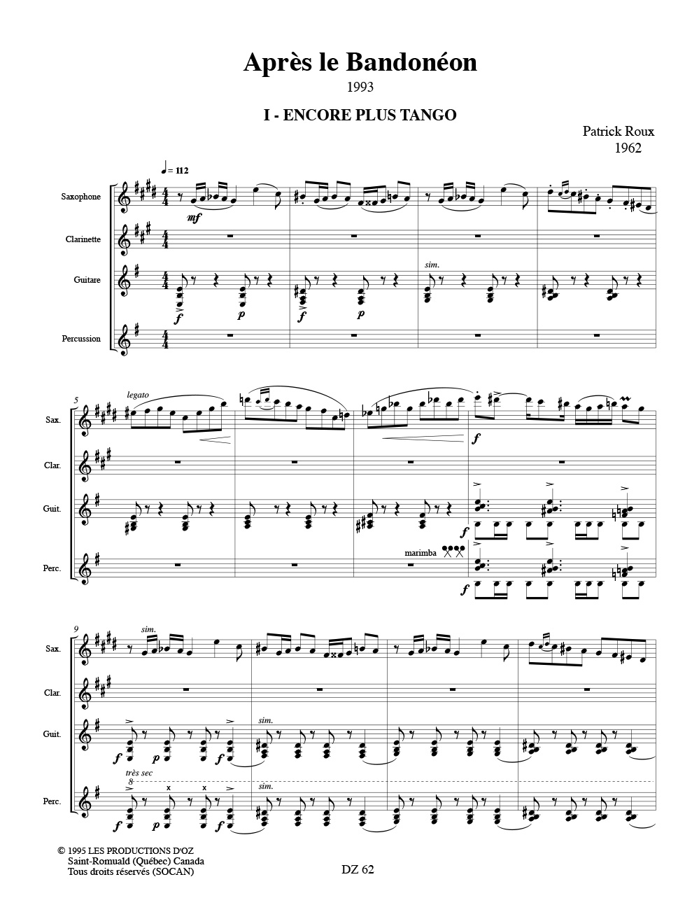 Après le Bandonéon - Patrick Roux - Partition
