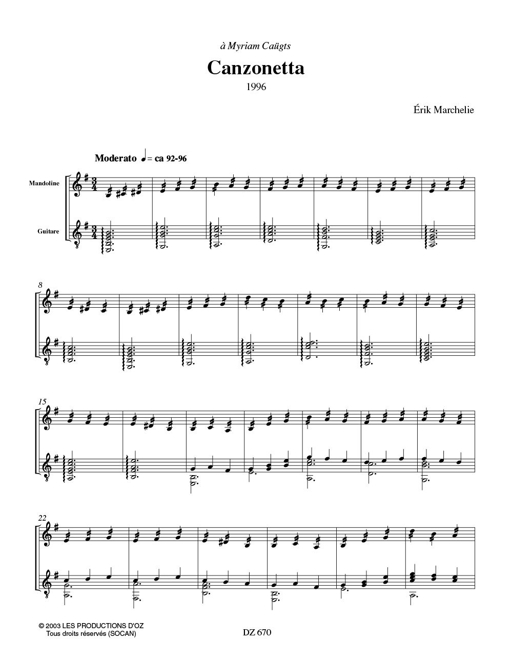 Canzonetta - Erik Marchelie - Partition