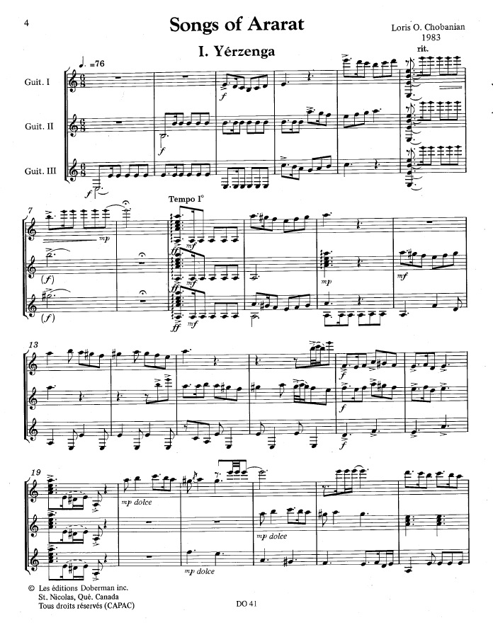 Songs Of Ararat - Loris Chobanian - Partition - Guitare