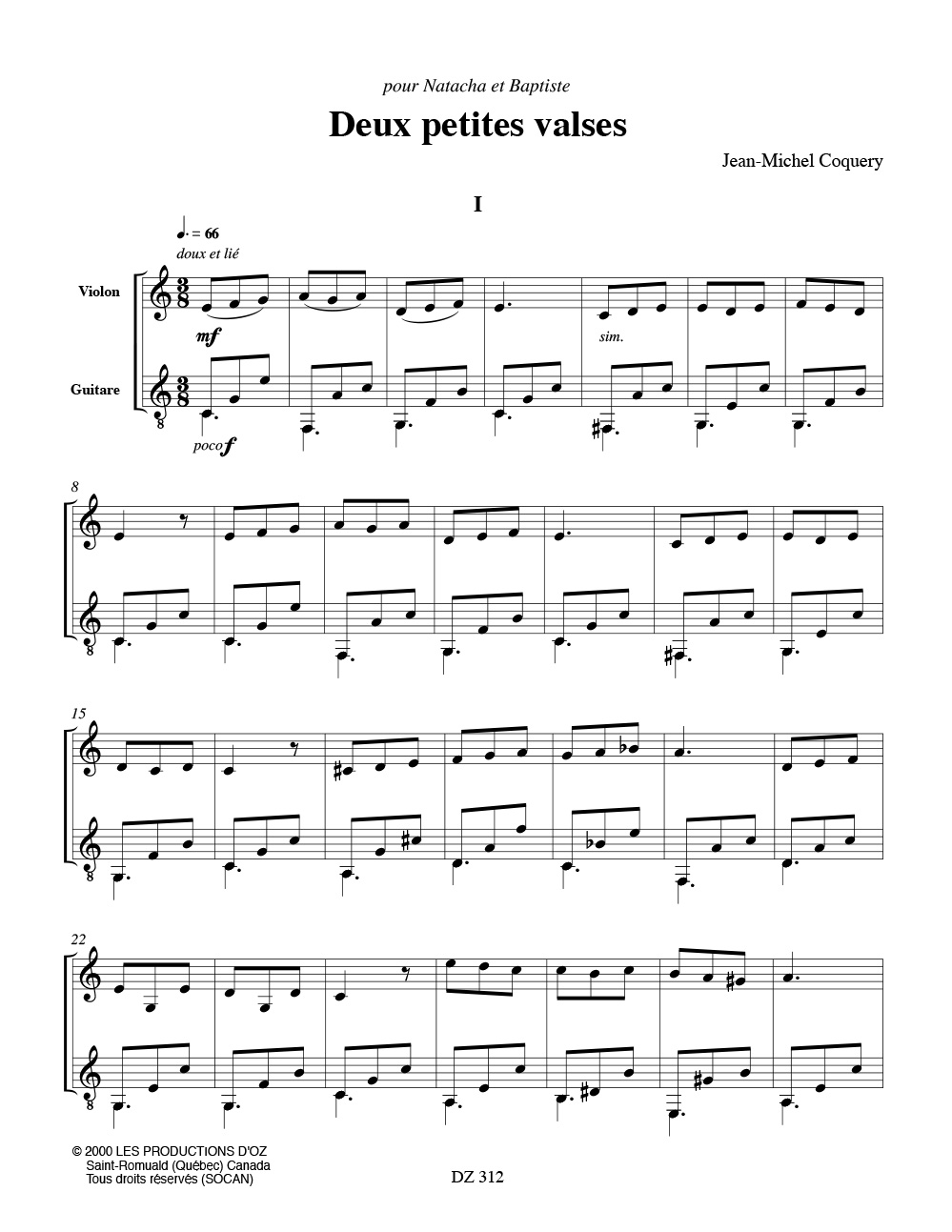 Deux petites valses - Jean-Michel Coquery - Partition