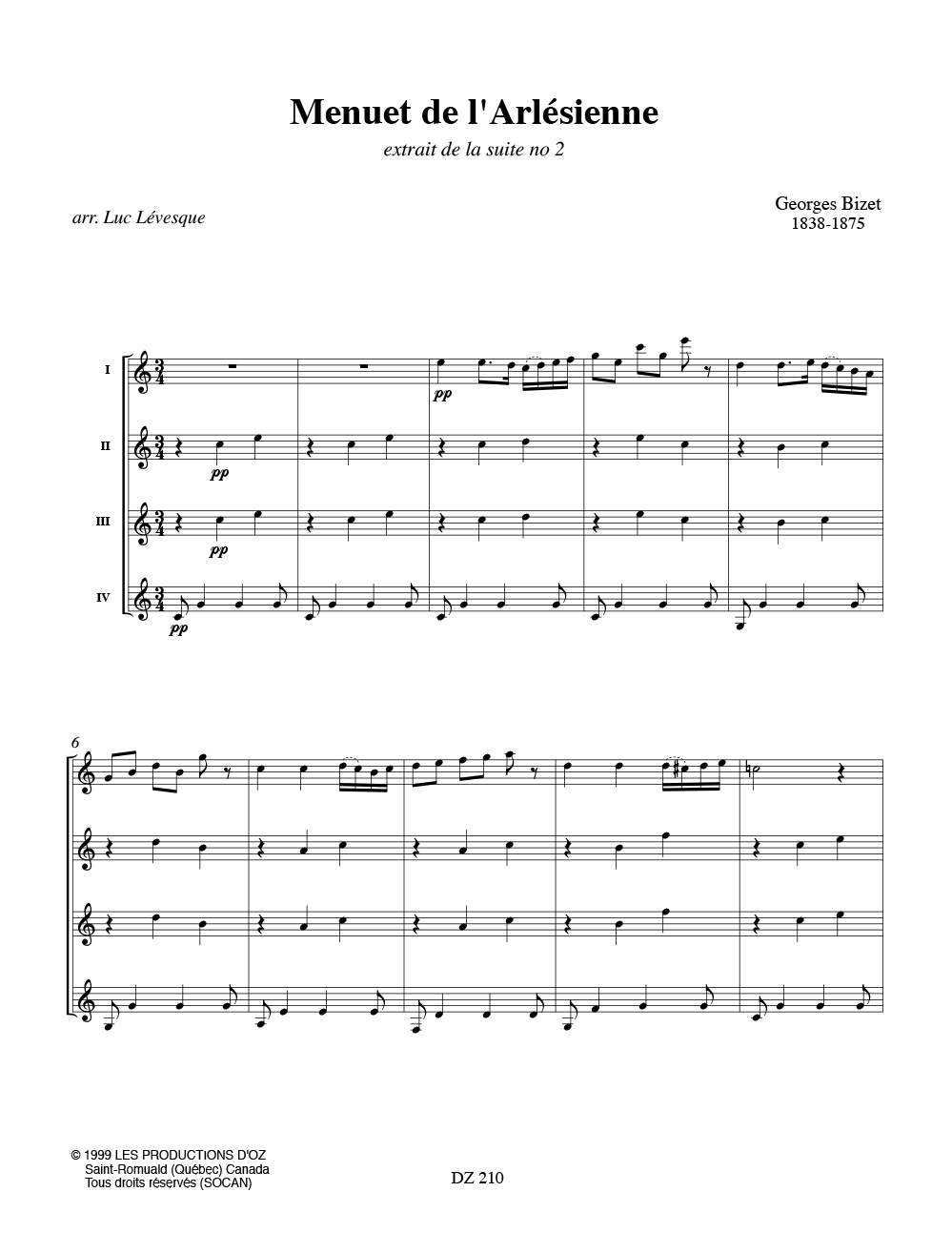 Menuet de l'Arlésienne - BIZET - Partition - Guitare