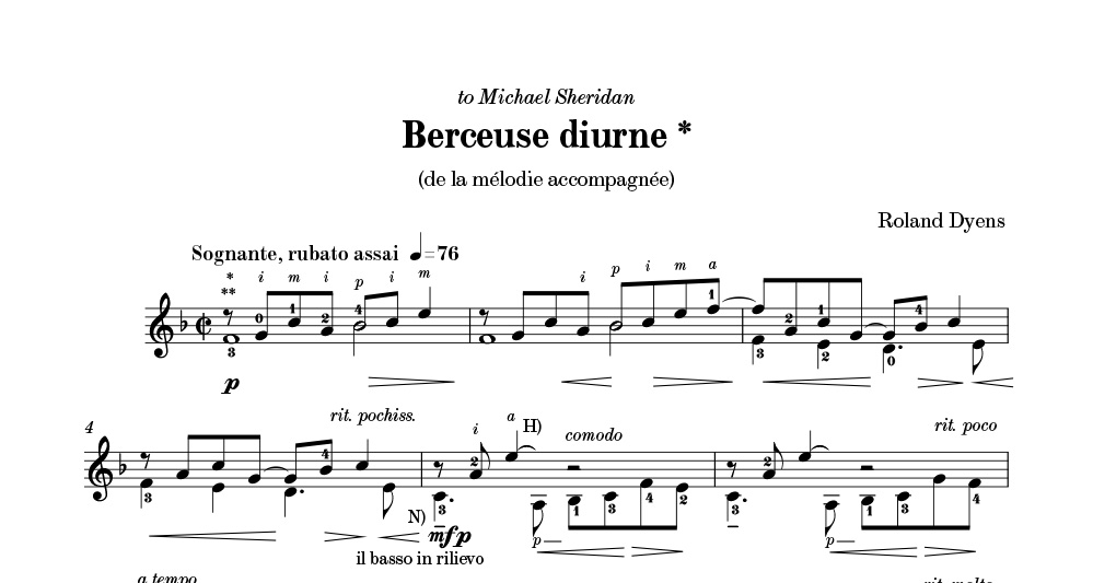 Berceuse diurne - Roland Dyens - Partition