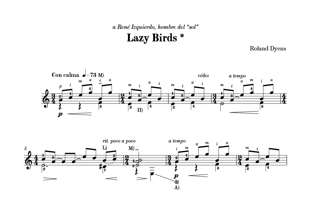 Lazy Birds - Roland Dyens - Partition