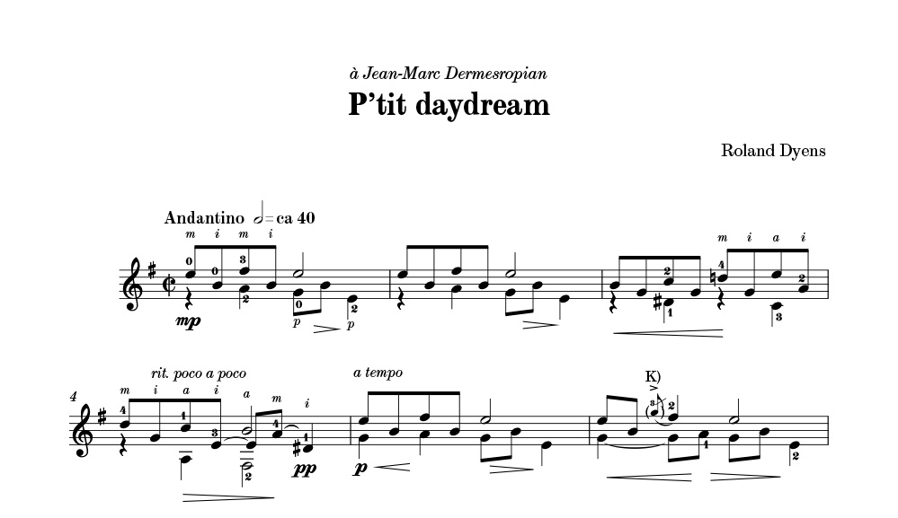 P'tit day dream - Roland Dyens - Partition